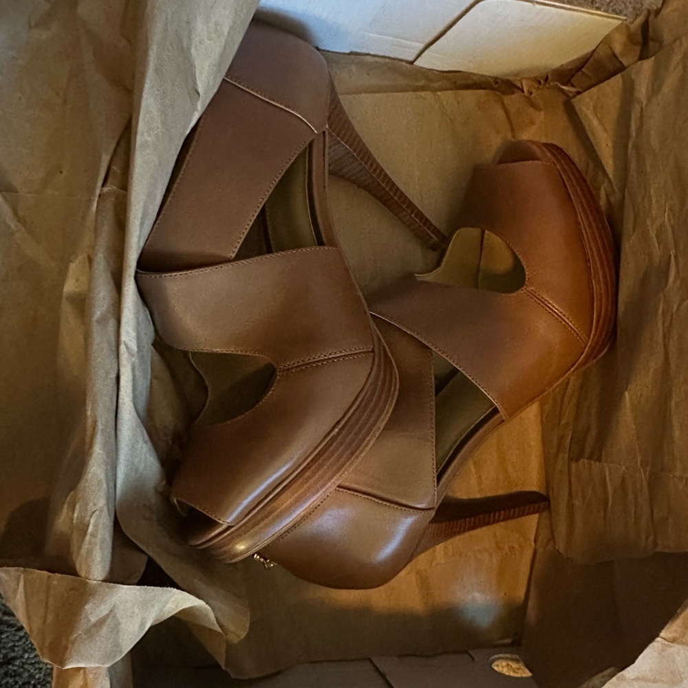 Michael Kors Women’s Elena Cross Strap Black Platform Heel